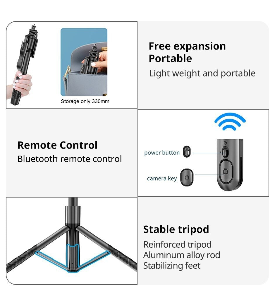 Bluetooth Selfie Stick Stabilizer with Light
